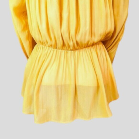 Bahamas Bohemian Tuscany Yellow Bishop Tie front Peplum Blouse- XS (looser fit) - Picture 7 of 16
